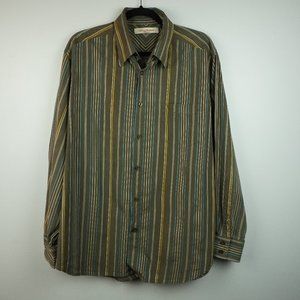 Tommy Bahama Brown Embroidered Striped Button Up Long‎ Sleeve Shirt Size Large